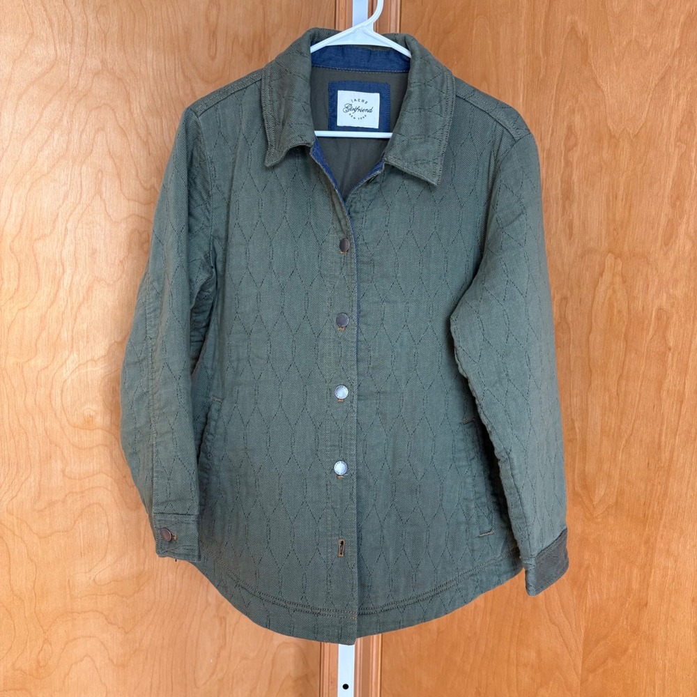 Jachs Girlfriend Quilted Utility Jacket Olive Green Button Front Size M